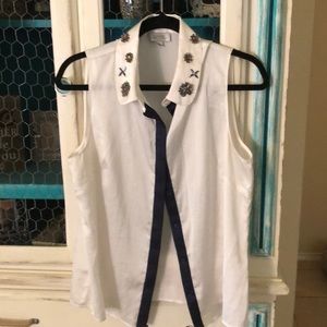 White tank with blue and silver embellishments